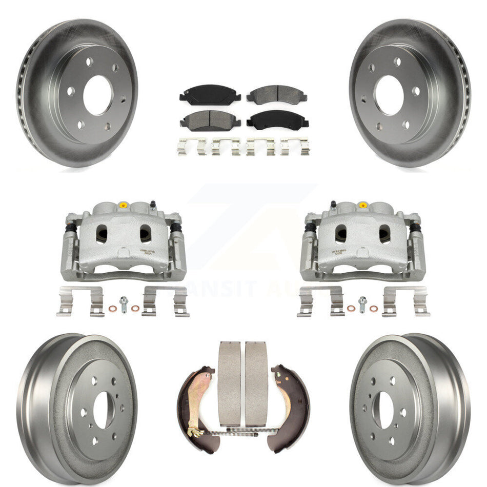 Front Rear Brake Caliper Coat Rotor Drum Semi-Metallic Pad Kit (8Pc) For GMC Sierra 1500 KCG-100419S