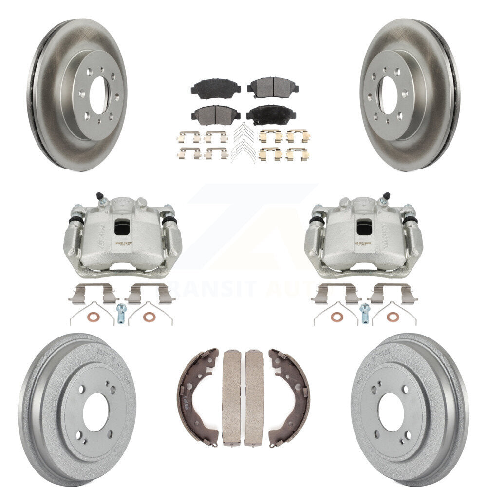 Front Rear Disc Brake Caliper Coated Rotors Drums Ceramic Pads Kit (8Pc) For Honda Fit KCG-100419T by Transit Auto