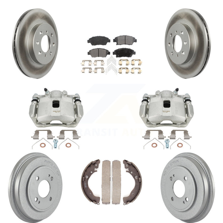 Front Rear Disc Brake Caliper Coated Rotors Drums Ceramic Pads Kit (8Pc) For Honda Fit KCG-100419T