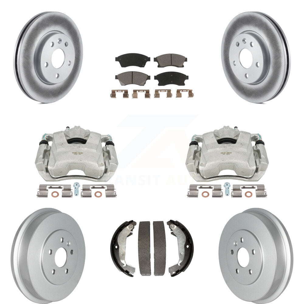 Front Rear Disc Brake Caliper Coated Rotors Drums Ceramic Pads Kit (8Pc) For Chevrolet Cruze Limited KCG-100420C by Transit Auto