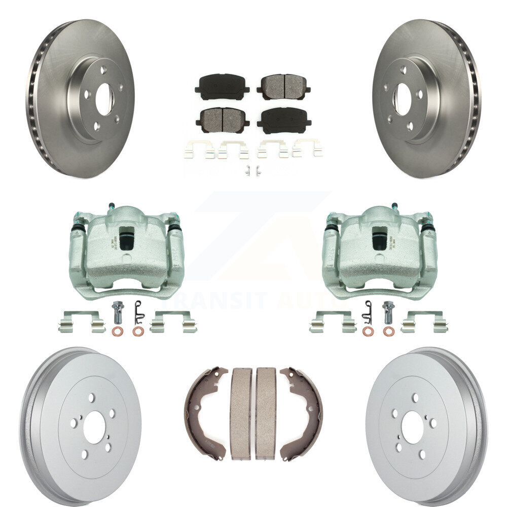 Front Rear Brake Caliper Coated Rotor Drum Semi-Metallic Pad Kit (8Pc) For Toyota Matrix KCG-100420S