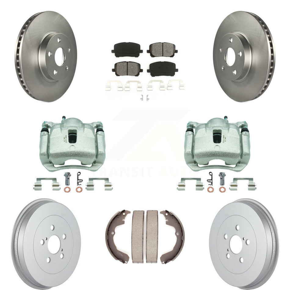 Front Rear Brake Caliper Coated Rotor Drum Semi-Metallic Pad Kit (8Pc) For Toyota Matrix KCG-100420S