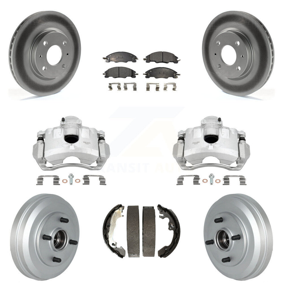 Front Rear Disc Brake Caliper Coated Rotors Drums Ceramic Pads Kit (8Pc) For Ford Focus KCG-100420T