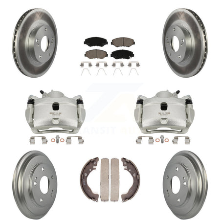 Front Rear Disc Brake Caliper Coated Rotors Drums Ceramic Pads Kit (8Pc) For Honda Civic KCG-100421C