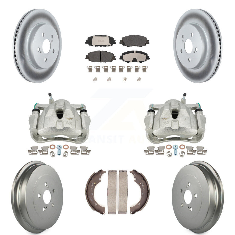 Front Rear Disc Brake Caliper Coated Rotors Drums Semi-Metallic Pads Kit (8Pc) For 2019 Toyota Corolla 2.0L KCG-100421P by Transit Auto