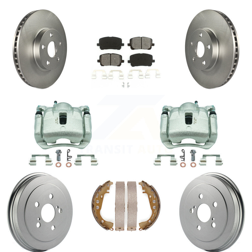 Front Rear Brake Caliper Coat Rotors Drum Semi-Metallic Pad Kit (8Pc) For Toyota Corolla KCG-100421S
