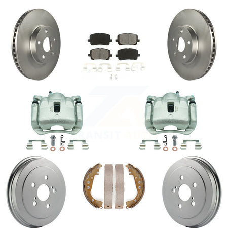 Front Rear Brake Caliper Coat Rotors Drum Semi-Metallic Pad Kit (8Pc) For Toyota Corolla KCG-100421S