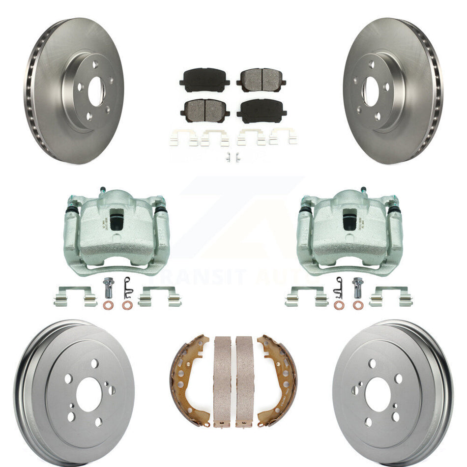 Front Rear Brake Caliper Coat Rotors Drum Semi-Metallic Pad Kit (8Pc) For Toyota Corolla KCG-100421S