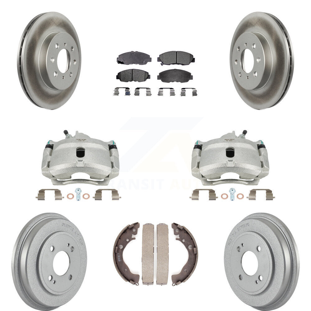 Front Rear Disc Brake Caliper Coated Rotors Drums Ceramic Pads Kit (8Pc) For Honda Insight KCG-100421T by Transit Auto