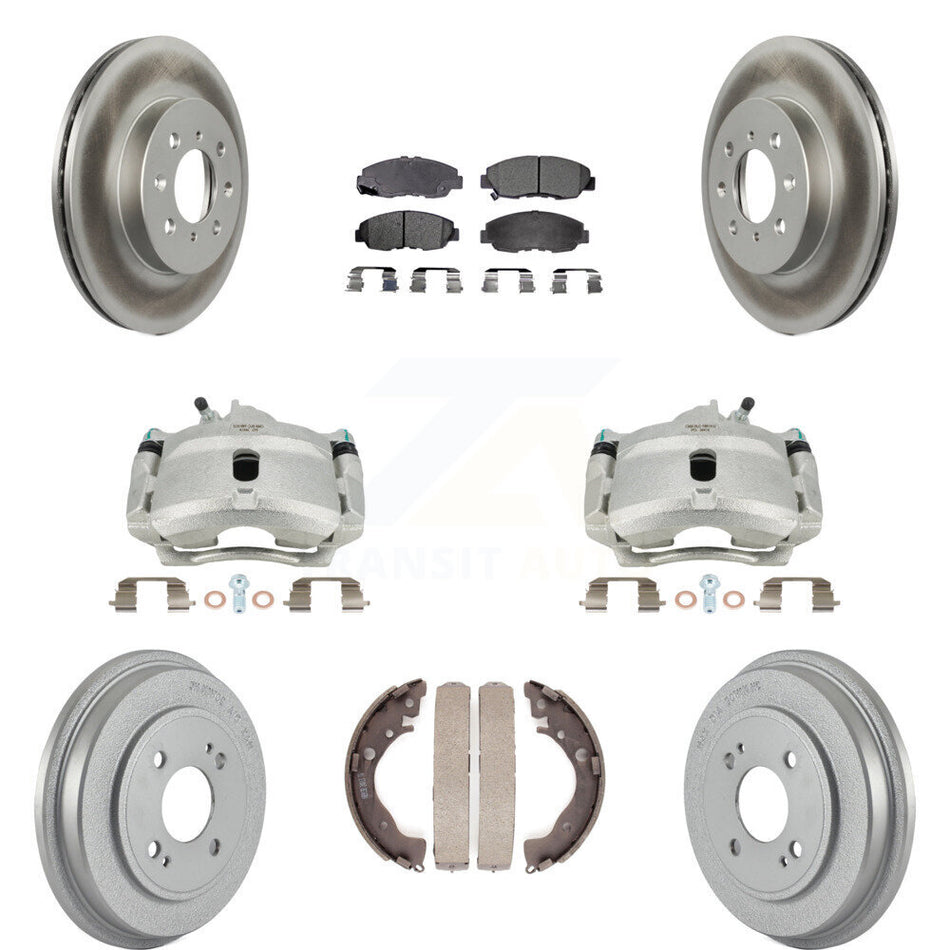 Front Rear Disc Brake Caliper Coated Rotors Drums Ceramic Pads Kit (8Pc) For Honda Insight KCG-100421T