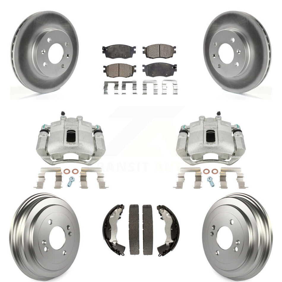 Front Rear Disc Brake Caliper Coated Rotors Drums Semi-Metallic Pads Kit (8Pc) For Hyundai Accent Kia Rio Rio5 KCG-100422P by Transit Auto