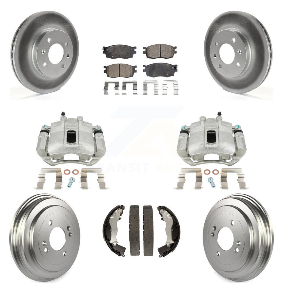 Front Rear Disc Brake Caliper Coated Rotors Drums Semi-Metallic Pads Kit (8Pc) For Hyundai Accent Kia Rio Rio5 KCG-100422P