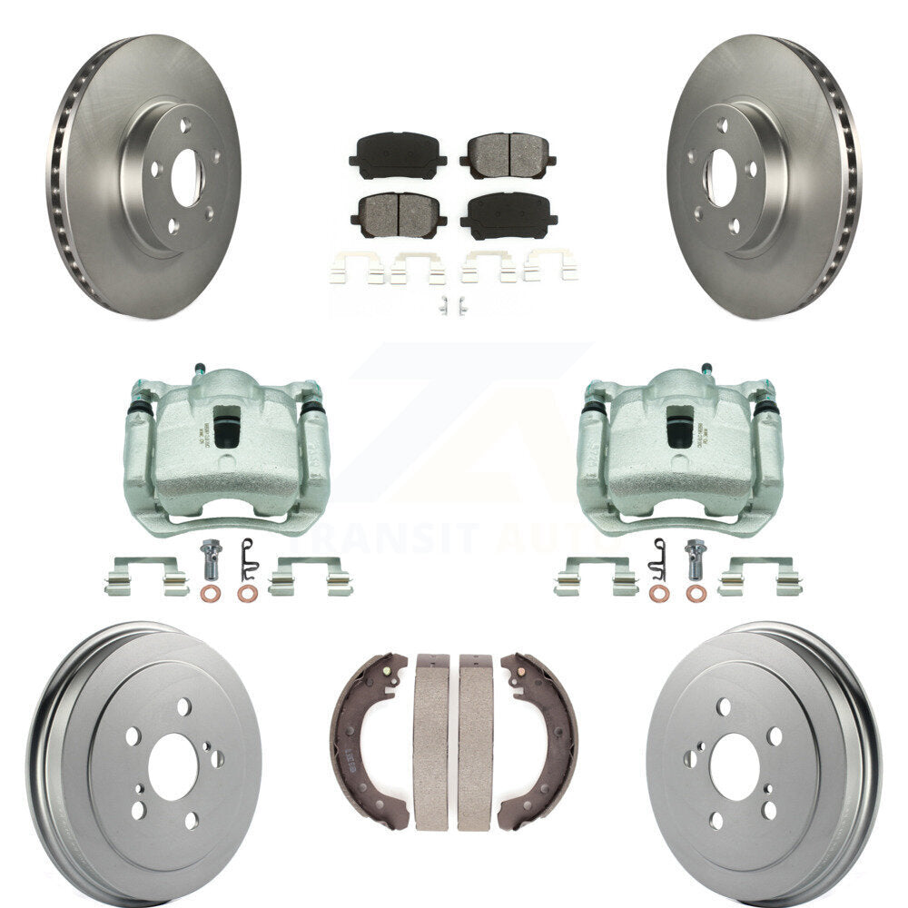 Front Rear Brake Caliper Coat Rotors Drum Semi-Metallic Pad Kit (8Pc) For Toyota Corolla KCG-100422S