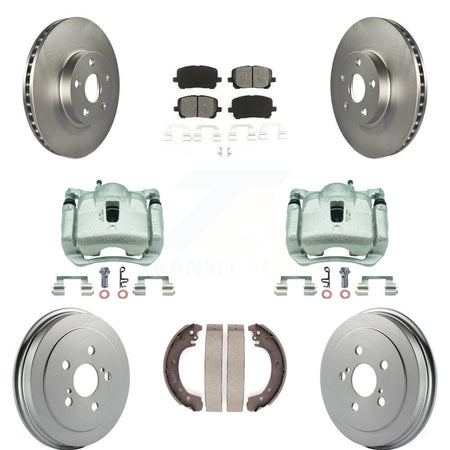 Front Rear Brake Caliper Coat Rotors Drum Semi-Metallic Pad Kit (8Pc) For Toyota Corolla KCG-100422S