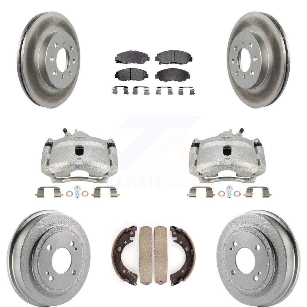 Front Rear Disc Brake Caliper Coated Rotors Drums Ceramic Pads Kit (8Pc) For Honda Civic Acura EL KCG-100422T by Transit Auto