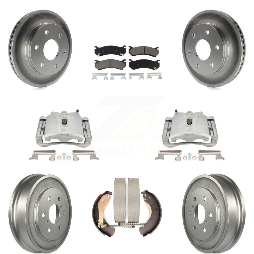 Front Rear Disc Brake Caliper Coated Rotors Drums Ceramic Pads Kit (8Pc) For Chevrolet Silverado 1500 GMC Sierra Classic KCG-100423C by Transit Auto