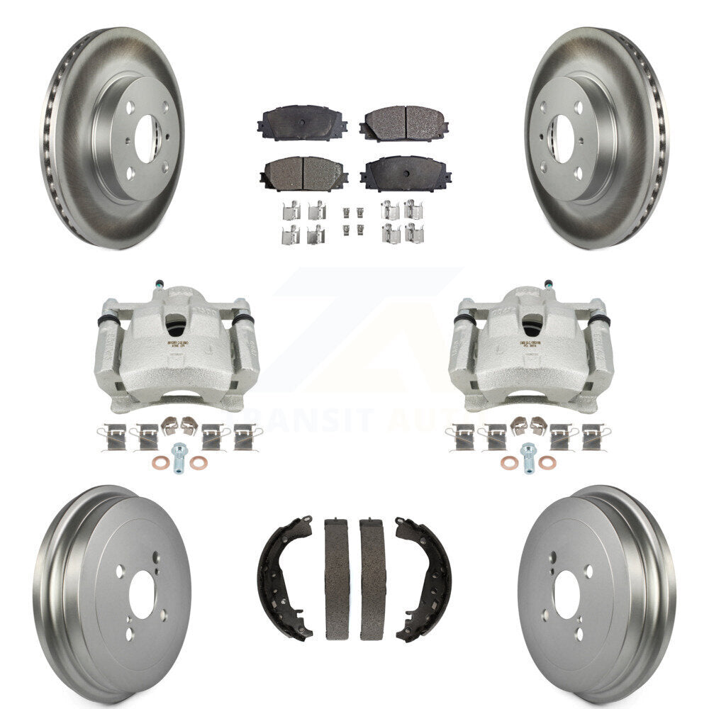 Front Rear Brake Caliper Coated Rotors Drum Semi-Metallic Pad Kit (8Pc) For Toyota Yaris KCG-100423P