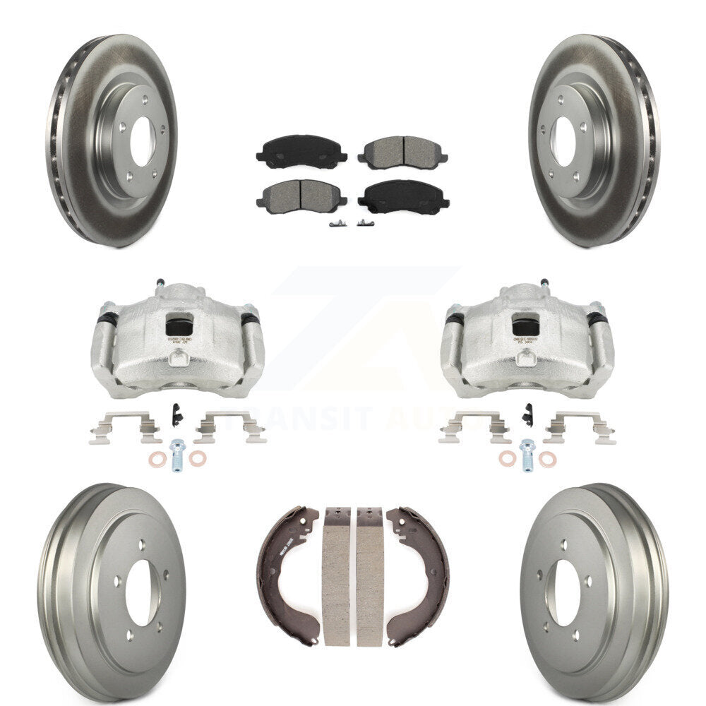 Front Rear Brake Caliper Coated Rotors Drum Semi-Metallic Pad Kit (8Pc) For Jeep Patriot KCG-100423S