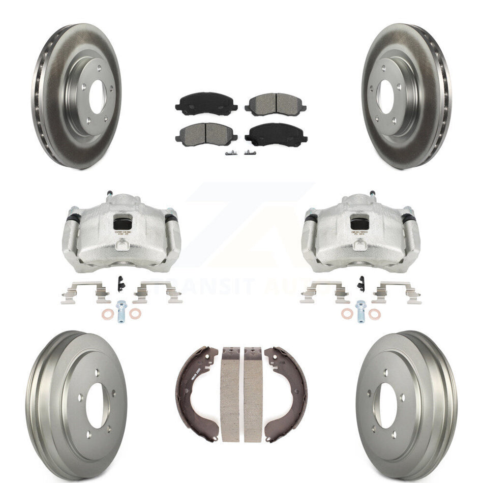 Front Rear Brake Caliper Coated Rotors Drum Semi-Metallic Pad Kit (8Pc) For Jeep Patriot KCG-100423S