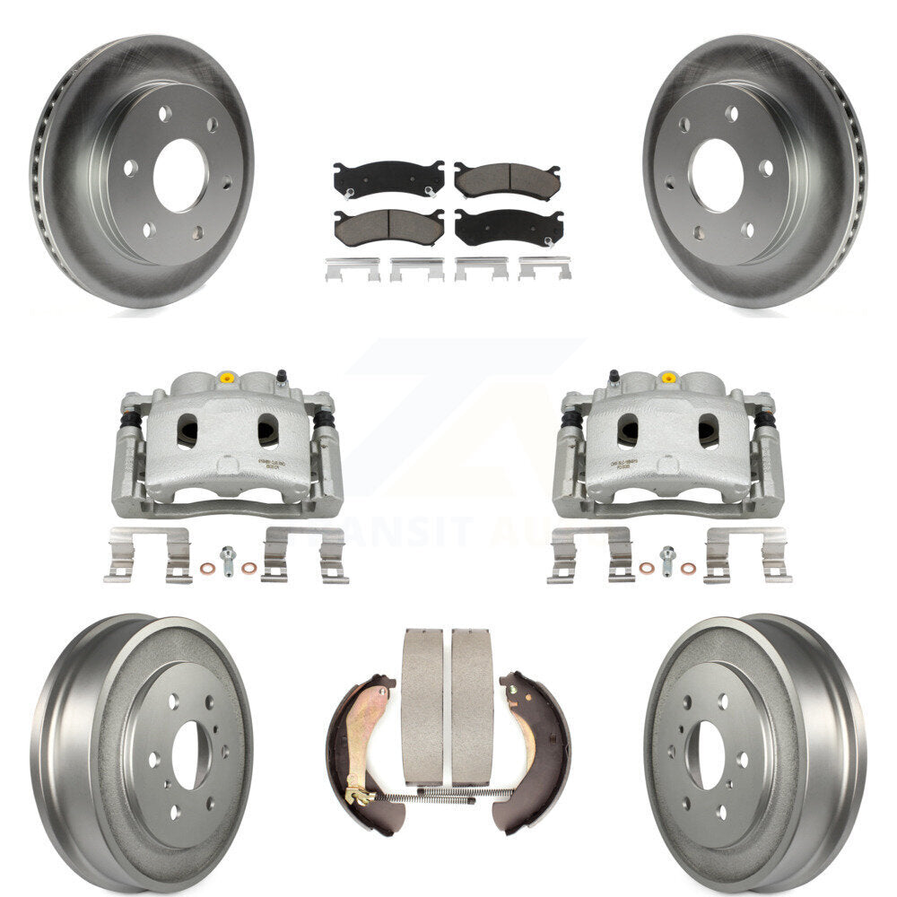 Front Rear Disc Brake Caliper Coated Rotors Drums Ceramic Pads Kit (8Pc) For KCG-100425C