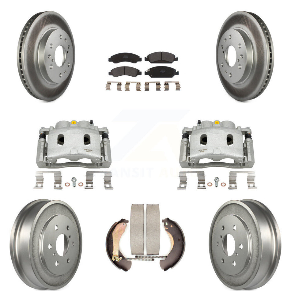 Front Rear Brake Caliper Coated Rotor Drum Semi-Metallic Pad Kit (8Pc) For Chevrolet GMC KCG-100425P