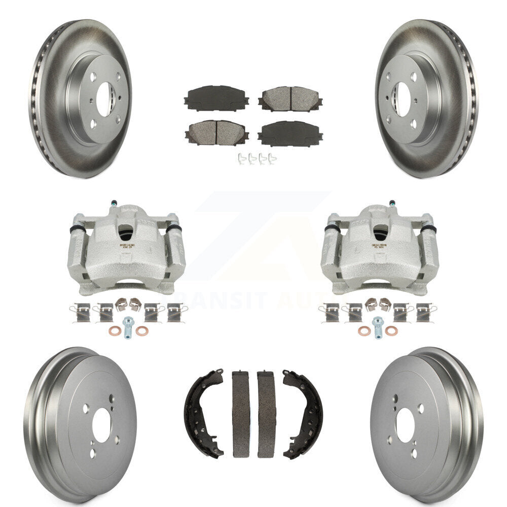 Front Rear Brake Caliper Coated Rotors Drum Semi-Metallic Pad Kit (8Pc) For Toyota Yaris KCG-100425S