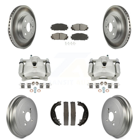 Front Rear Brake Caliper Coated Rotors Drum Semi-Metallic Pad Kit (8Pc) For Toyota Yaris KCG-100425S