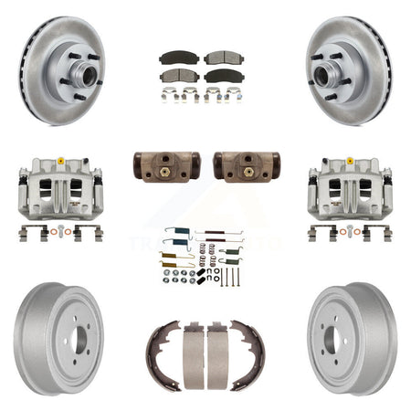 Front Rear Brake Caliper Coat Rotor Drum Semi-Metallic Pad Shoes Cylinder Kit (11Pc) For KCG-100426S