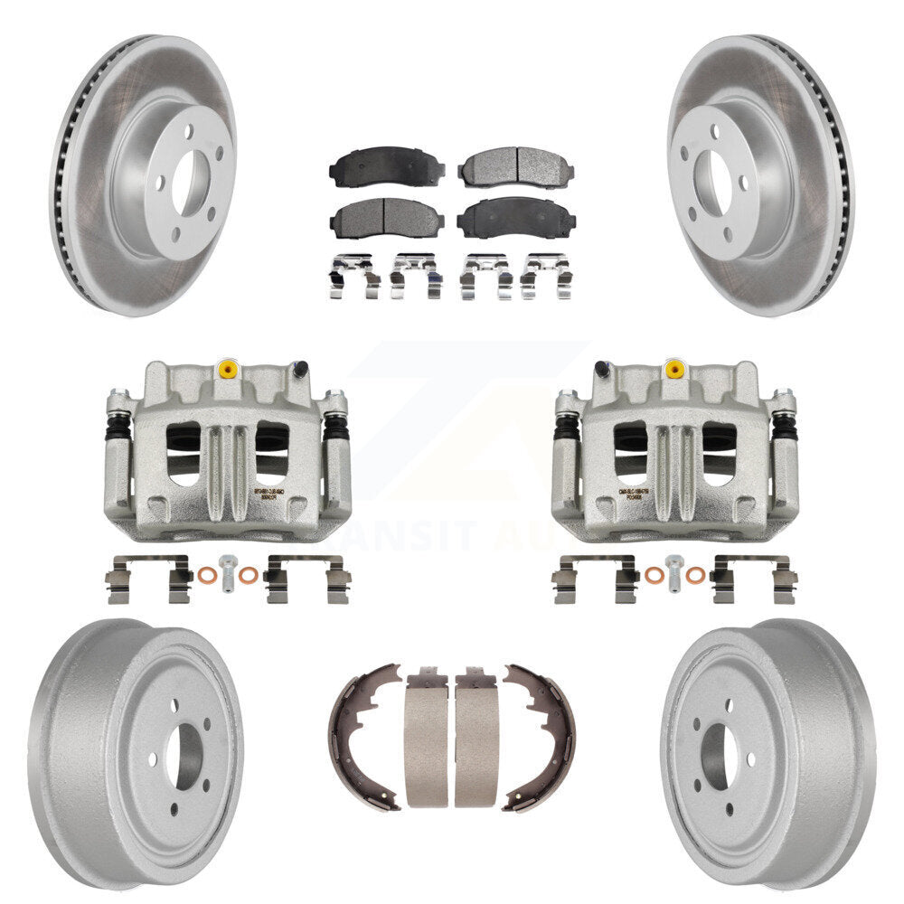 Front Rear Brake Caliper Coated Rotors Drum Ceramic Pads Kit (8Pc) For Ford Ranger Mazda KCG-100426T
