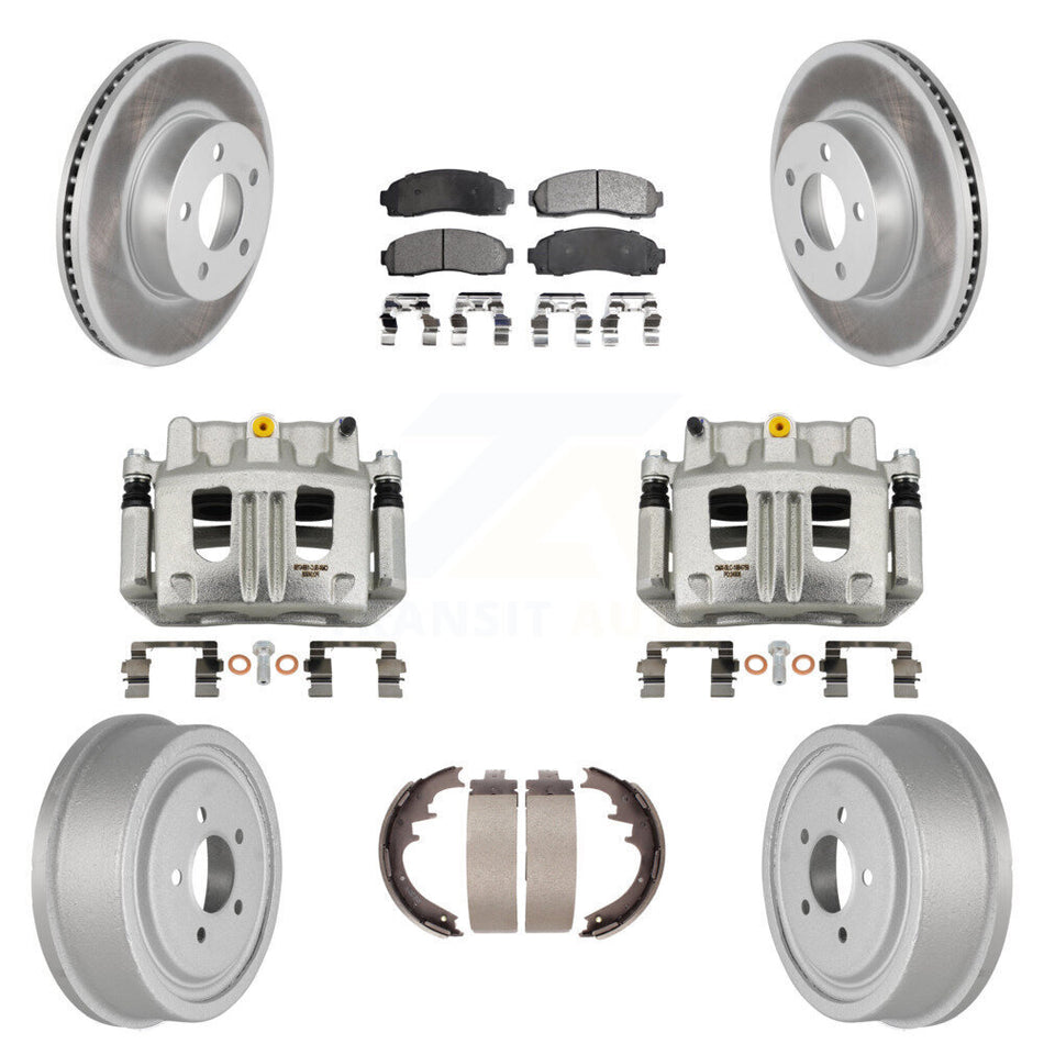 Front Rear Brake Caliper Coated Rotors Drum Ceramic Pads Kit (8Pc) For Ford Ranger Mazda KCG-100426T