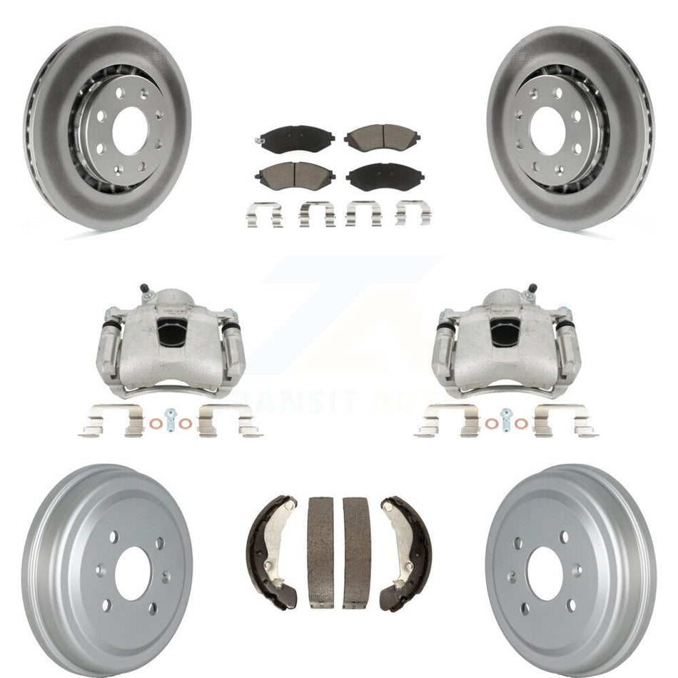 Front Rear Disc Brake Caliper Coated Rotors Drums Ceramic Pads Kit (8Pc) For Chevrolet Aveo Spark Aveo5 Pontiac G3 Suzuki Wave Wave5 Swift+ KCG-100427C
