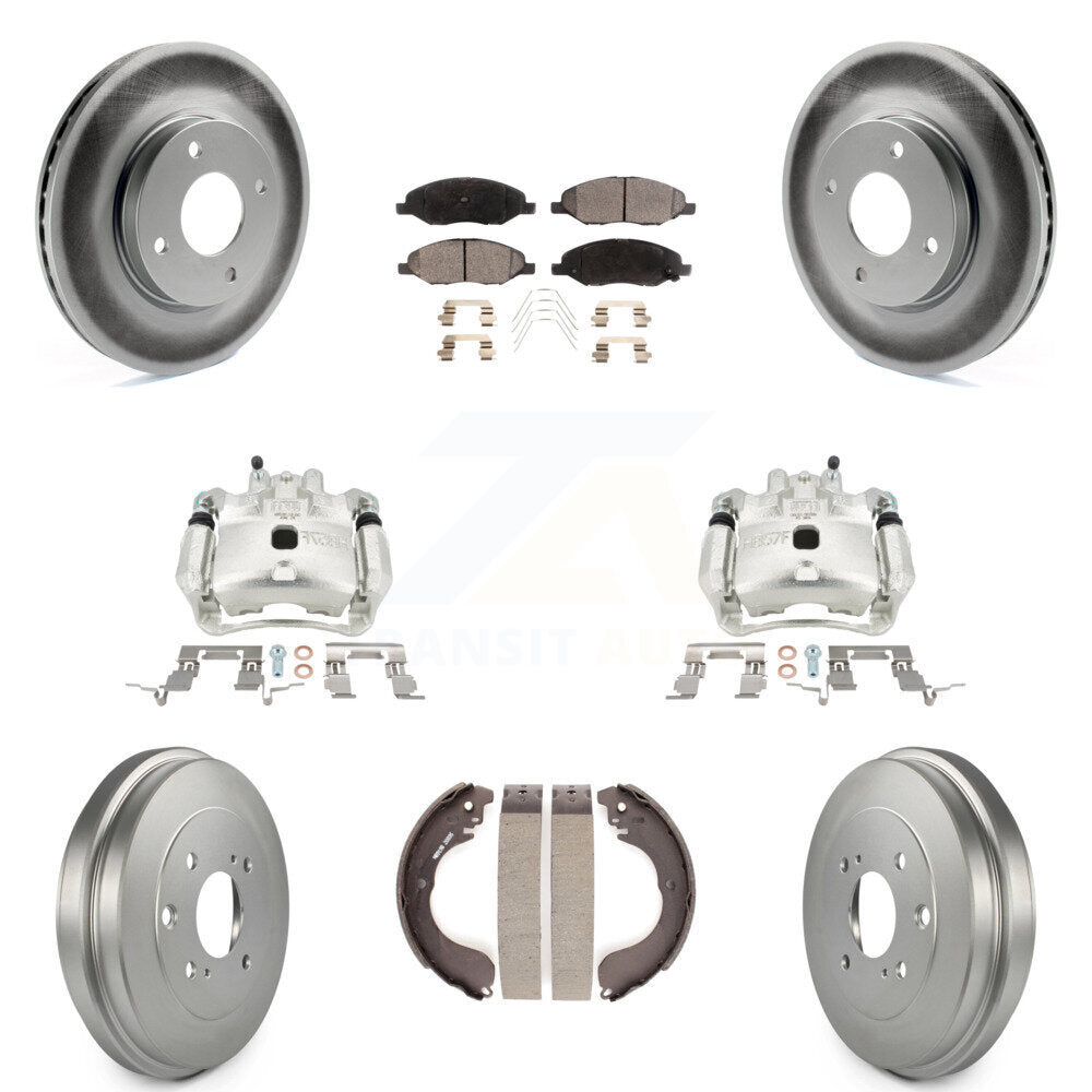 Front Rear Disc Brake Caliper Coated Rotors Drum Ceramic Pads Kit (8Pc) For Nissan Versa KCG-100427T