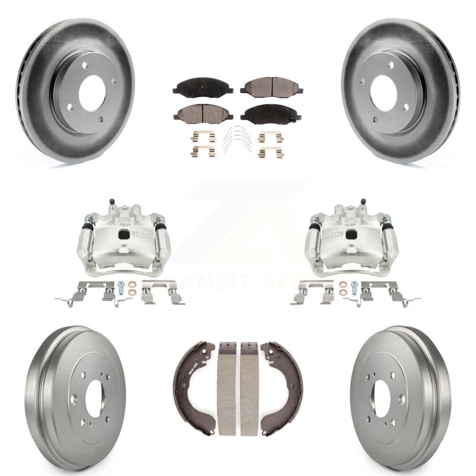 Front Rear Disc Brake Caliper Coated Rotors Drum Ceramic Pads Kit (8Pc) For Nissan Versa KCG-100427T