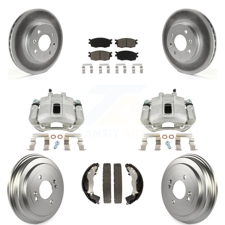 Front Rear Disc Brake Caliper Coated Rotors Drums Ceramic Pads Kit (8Pc) For Hyundai Accent Kia Rio Rio5 KCG-100428C by Transit Auto