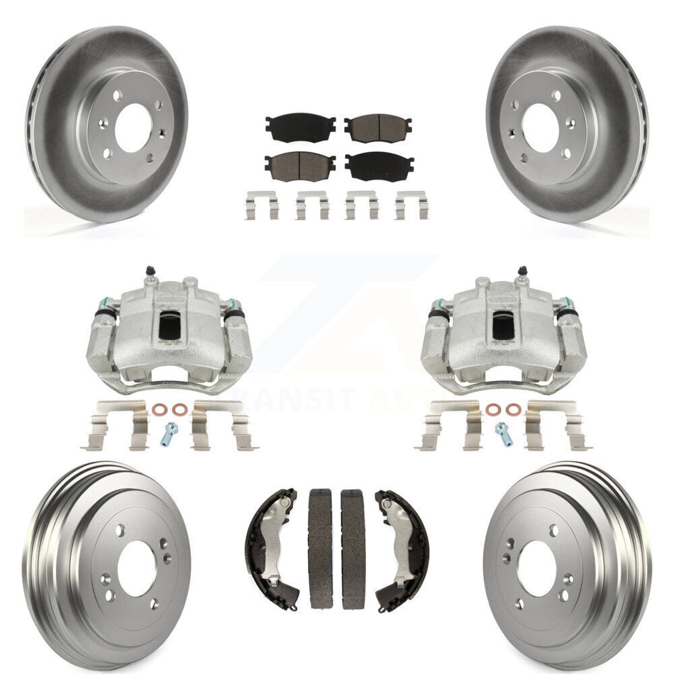 Front Rear Disc Brake Caliper Coated Rotors Drums Ceramic Pads Kit (8Pc) For Hyundai Accent Kia Rio Rio5 KCG-100428C by Transit Auto