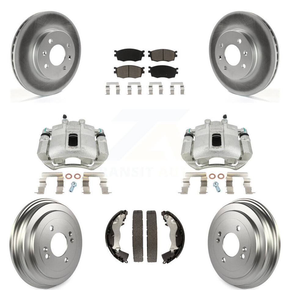 Front Rear Disc Brake Caliper Coated Rotors Drums Ceramic Pads Kit (8Pc) For Hyundai Accent Kia Rio Rio5 KCG-100428C