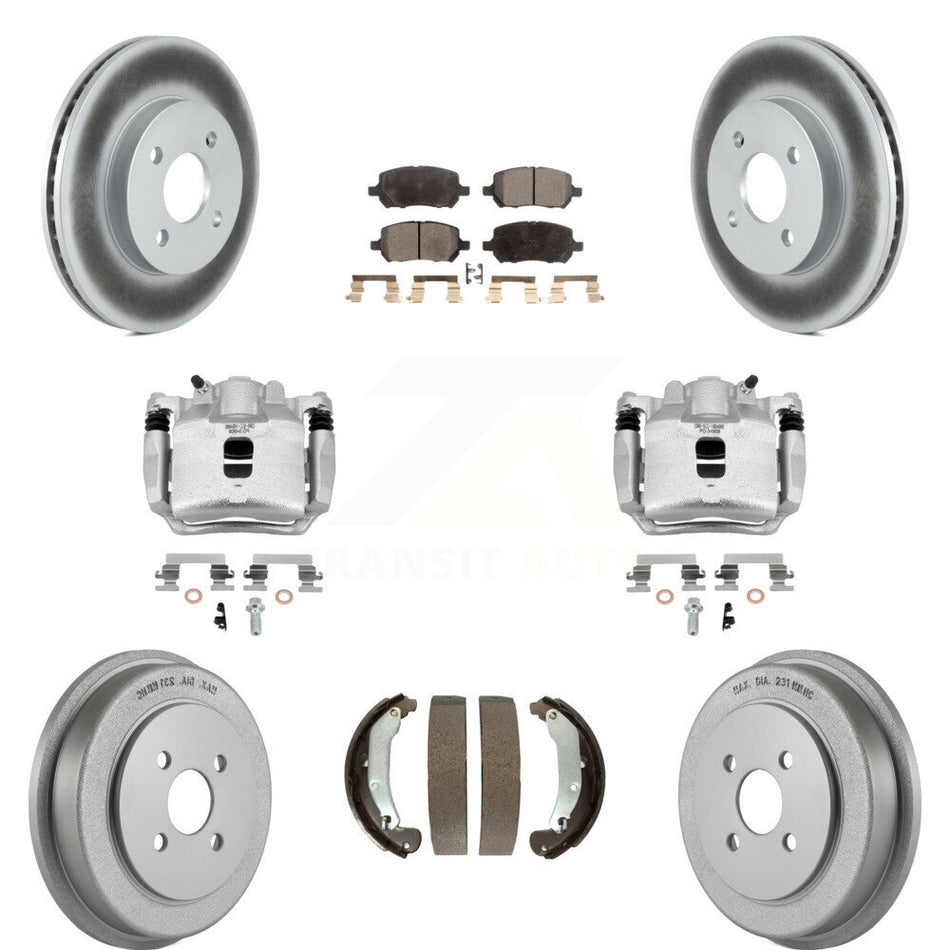 Front Rear Disc Brake Caliper Coat Rotor Drum Semi-Metallic Pad Kit (8Pc) For Saturn Ion KCG-100428P