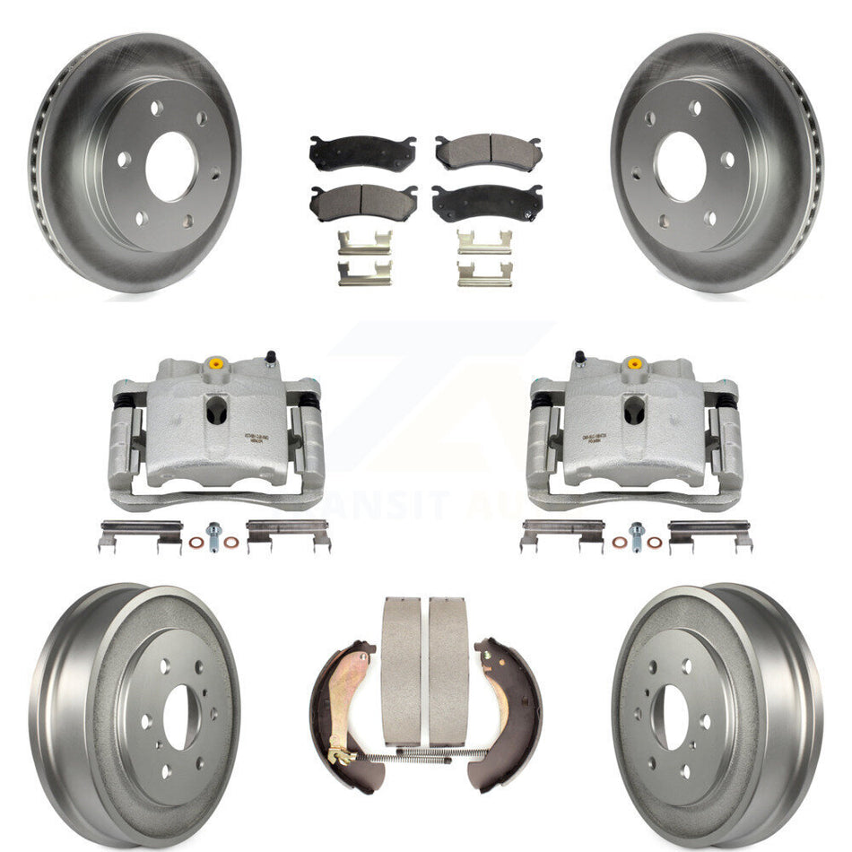 Front Rear Disc Brake Caliper Coated Rotors Drums Ceramic Pads Kit (8Pc) For Chevrolet Silverado 1500 GMC Sierra Classic KCG-100429T