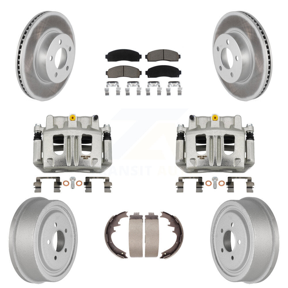 Front Rear Brake Caliper Coated Rotors Drum Ceramic Pads Kit (8Pc) For Ford Ranger Mazda KCG-100430C