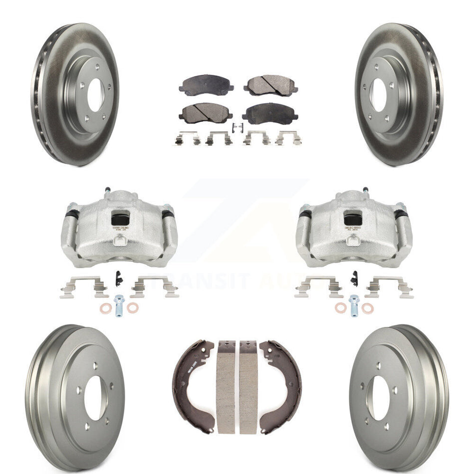Front Rear Brake Caliper Coated Rotors Drum Semi-Metallic Pad Kit (8Pc) For Jeep Patriot KCG-100430P
