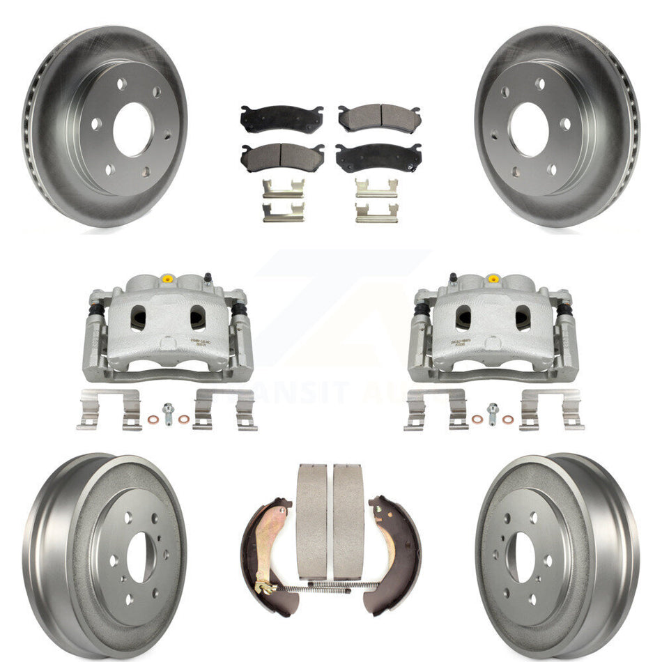 Front Rear Disc Brake Caliper Coated Rotors Drums Ceramic Pads Kit (8Pc) For KCG-100430T