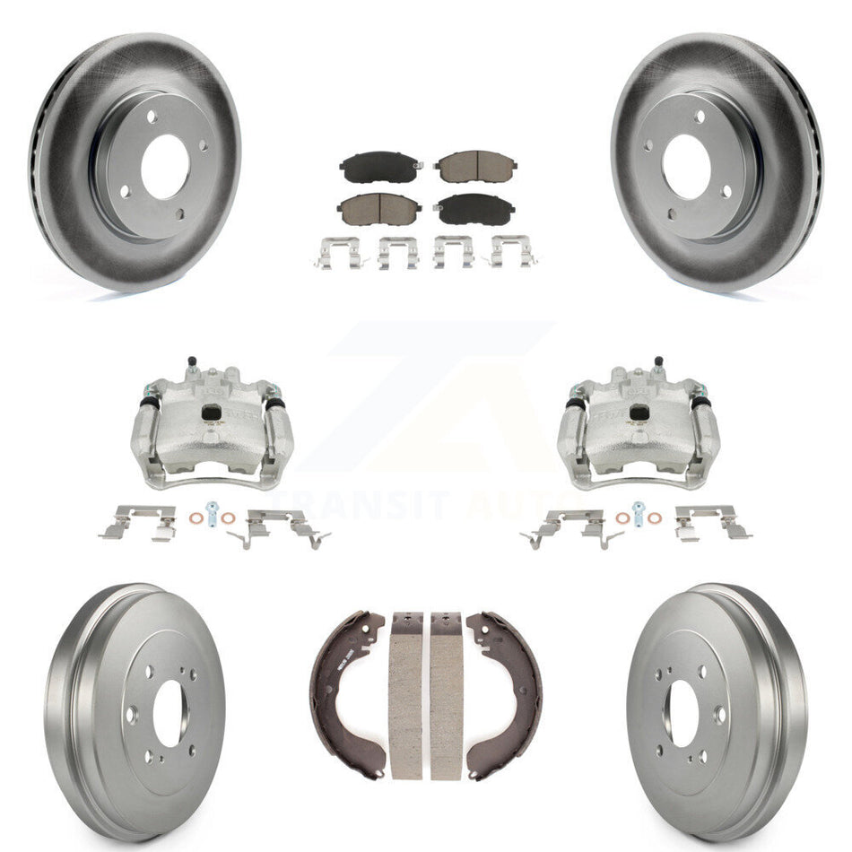 Front Rear Disc Brake Caliper Coated Rotors Drums Ceramic Pads Kit (8Pc) For Nissan Sentra KCG-100431C