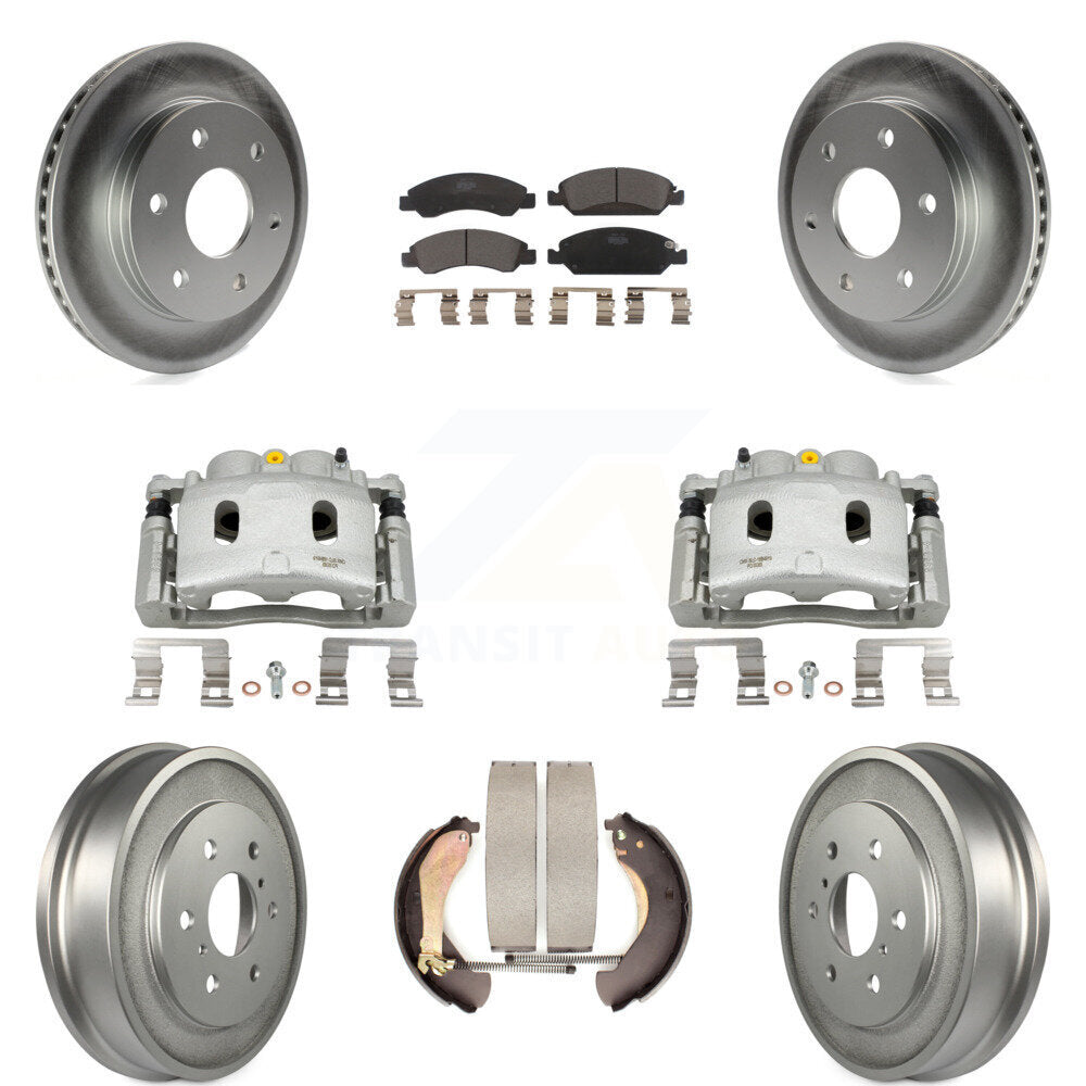 Front Rear Disc Brake Caliper Coat Rotors Drum Ceramic Pad Kit (8Pc) For GMC Sierra 1500 KCG-100431T