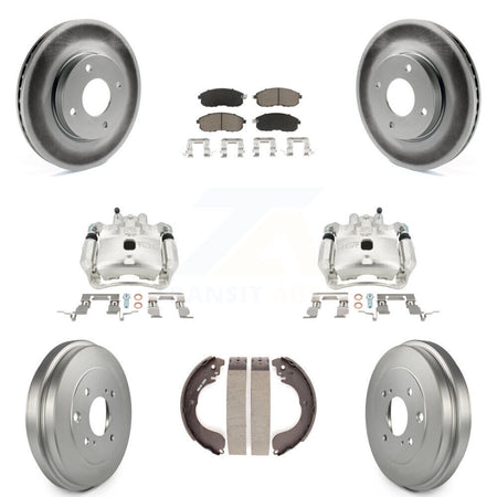 Front Rear Brake Caliper Coated Rotors Drum Ceramic Pads Kit (8Pc) For Nissan Versa Cube KCG-100432C