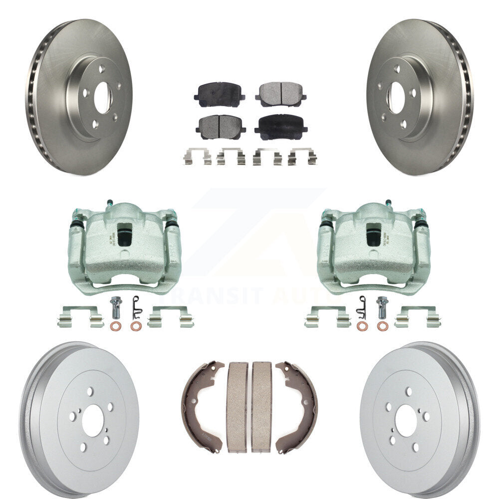Front Rear Brake Caliper Coat Rotor Drum Ceramic Pad Kit (8Pc) For Toyota Matrix Pontiac KCG-100432T