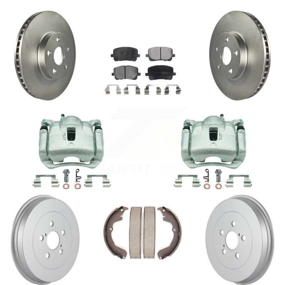 Front Rear Brake Caliper Coat Rotor Drum Ceramic Pad Kit (8Pc) For Toyota Matrix Pontiac KCG-100432T