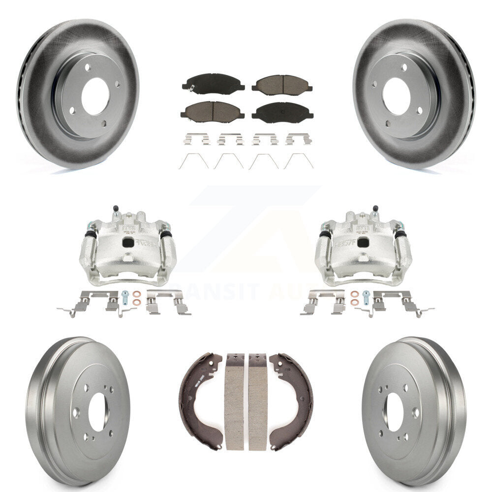 Front Rear Disc Brake Caliper Coated Rotors Drum Ceramic Pads Kit (8Pc) For Nissan Versa KCG-100433C