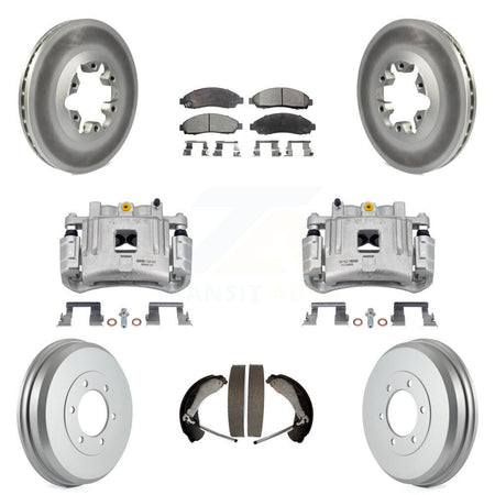 Front Rear Brake Caliper Coated Rotor Drum Semi-Metallic Pad Kit (8Pc) For Chevrolet GMC KCG-100433P