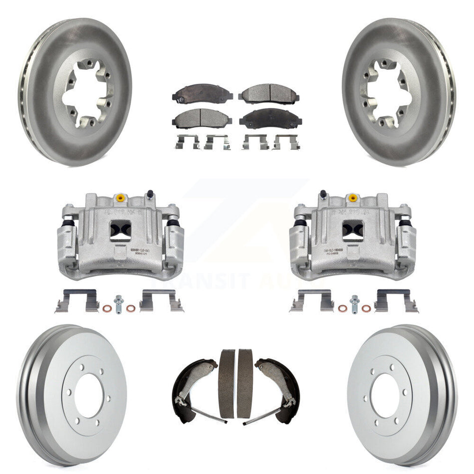 Front Rear Brake Caliper Coated Rotor Drum Semi-Metallic Pad Kit (8Pc) For Chevrolet GMC KCG-100433P
