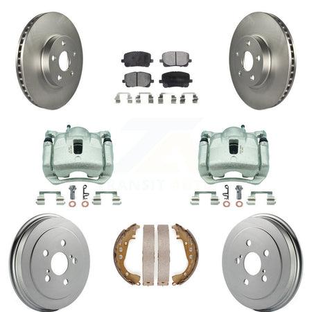 Front Rear Disc Brake Caliper Coated Rotor Drum Ceramic Pad Kit (8Pc) For Toyota Corolla KCG-100433T